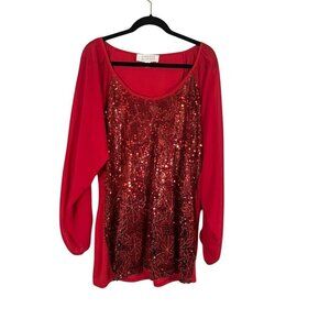 Badgley Mischka Top Women 1X Red Round Neck Pullover Sequin Sparkly Tomato
Girl